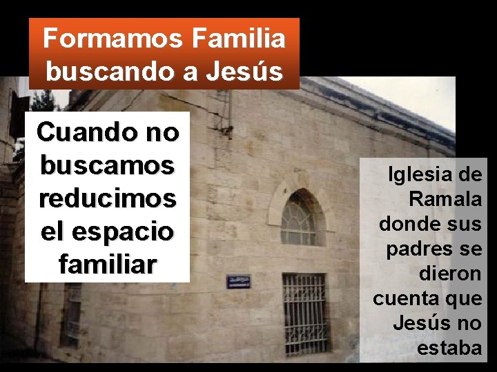 Formamos Familia buscando a Jesús Cuando no buscamos reducimos el espacio familiar Iglesia de