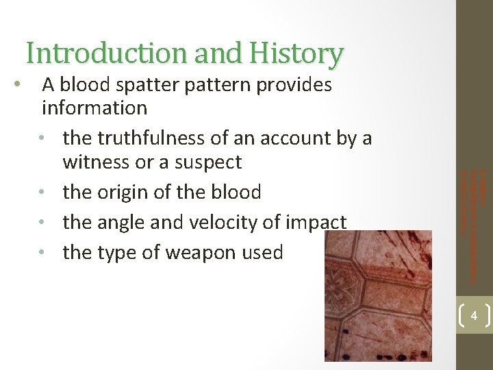  • A blood spattern provides information • the truthfulness of an account by