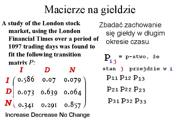 Macierze na giełdzie A study of the London stock Zbadać zachowanie market, using the
