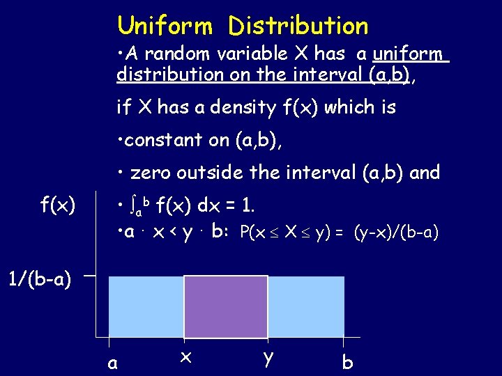 Uniform Distribution • A random variable X has a uniform distribution on the interval