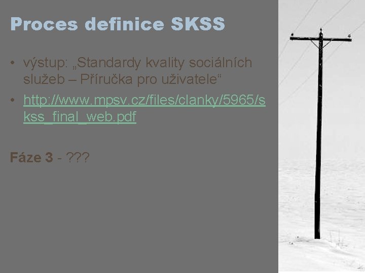 Proces definice SKSS • výstup: „Standardy kvality sociálních služeb – Příručka pro uživatele“ •