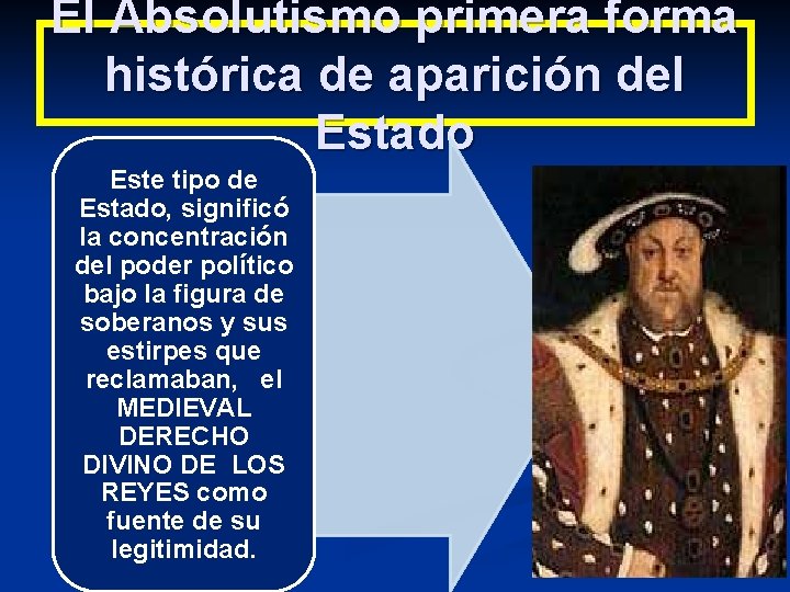 El Absolutismo primera forma histórica de aparición del Estado Este tipo de Estado, significó