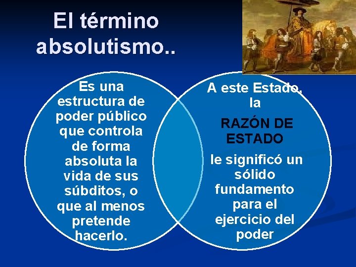 El término absolutismo. . Es una estructura de poder público que controla de forma