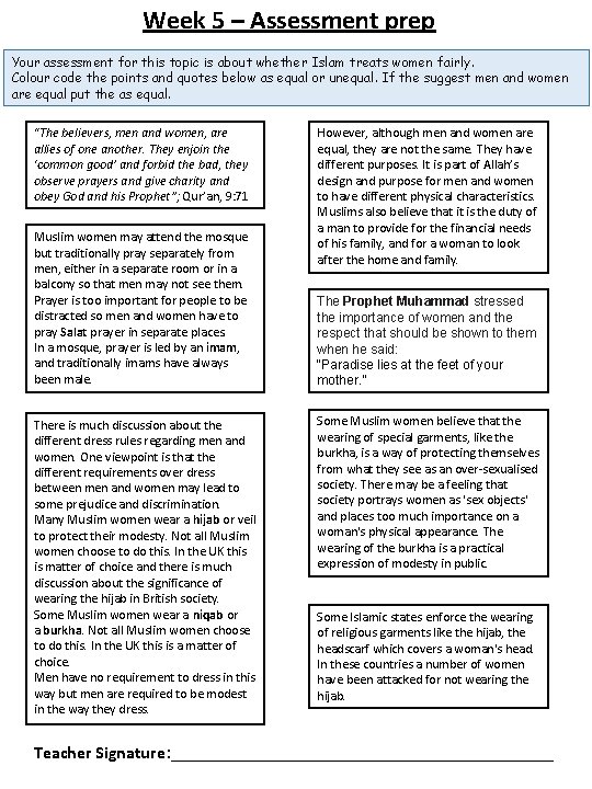 Week 5 – Assessment prep Your assessment for this topic is about whether Islam