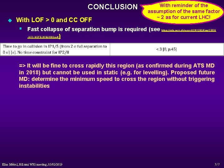 CONCLUSION u With LOF > 0 and CC OFF With reminder of the assumption