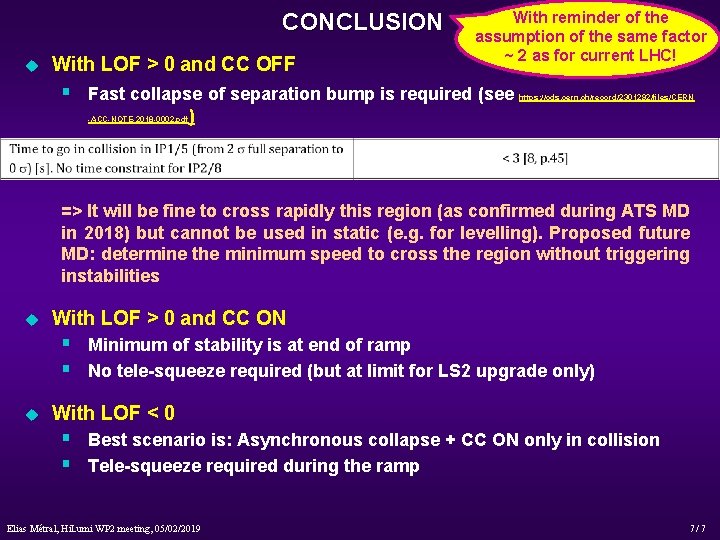 CONCLUSION u With LOF > 0 and CC OFF With reminder of the assumption