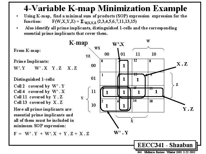 4 -Variable K-map Minimization Example • • Using K-map, find a minimal sum of
