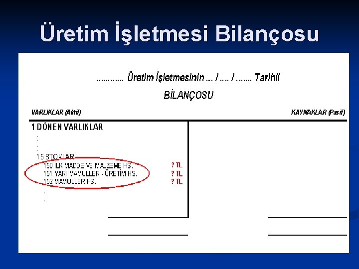 Üretim İşletmesi Bilançosu 