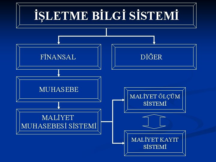 İŞLETME BİLGİ SİSTEMİ FİNANSAL MUHASEBE DİĞER. . . MALİYET ÖLÇÜM SİSTEMİ MALİYET MUHASEBESİ SİSTEMİ