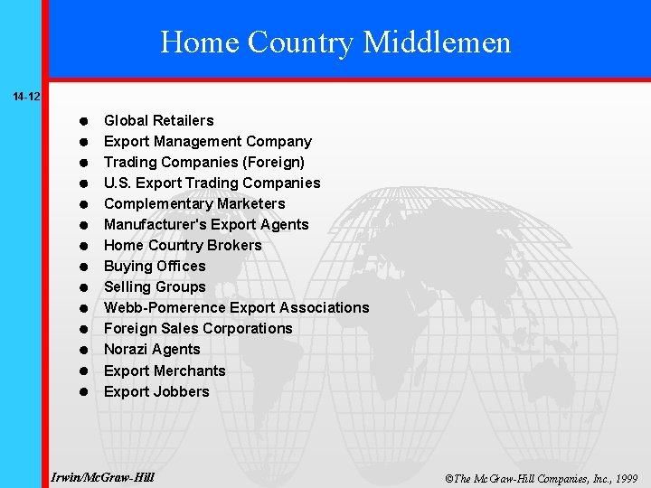 Home Country Middlemen 14 -12 Global Retailers Export Management Company Trading Companies (Foreign) U.