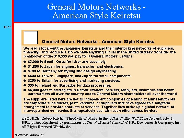 General Motors Networks American Style Keiretsu 14 -15 General Motors Networks - American Style