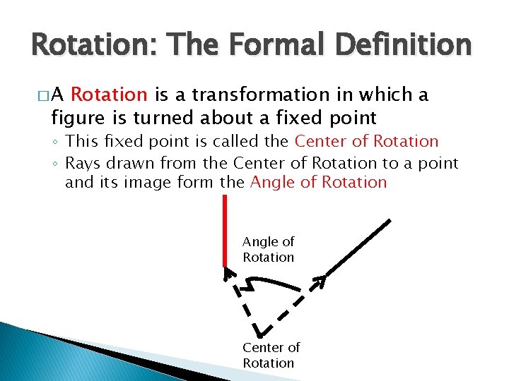 Rotation: The Formal Definition �A Rotation is a transformation in which a figure is
