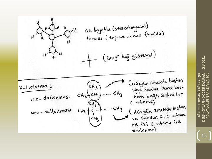 15 KİM 0213 ORGANİK KİMYA I (B) DERS NOTLARI - DOÇ. DR. KAMRAN 3.