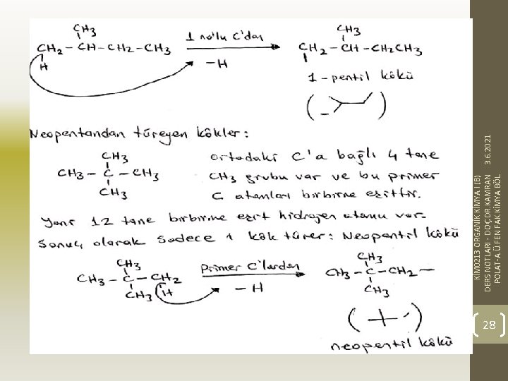 28 KİM 0213 ORGANİK KİMYA I (B) DERS NOTLARI - DOÇ. DR. KAMRAN 3.