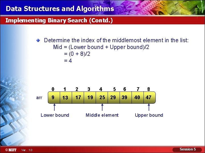 Data Structures and Algorithms Implementing Binary Search (Contd. ) Determine the index of the