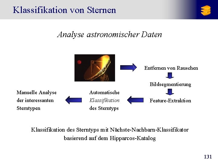 Klassifikation von Sternen Analyse astronomischer Daten Entfernen von Rauschen Bildsegmentierung Manuelle Analyse der interessanten