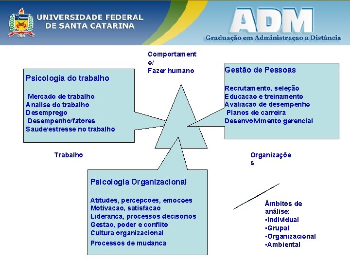 Psicologia do trabalho Comportament o/ Fazer humano Mercado de trabalho Analise do trabalho Desemprego