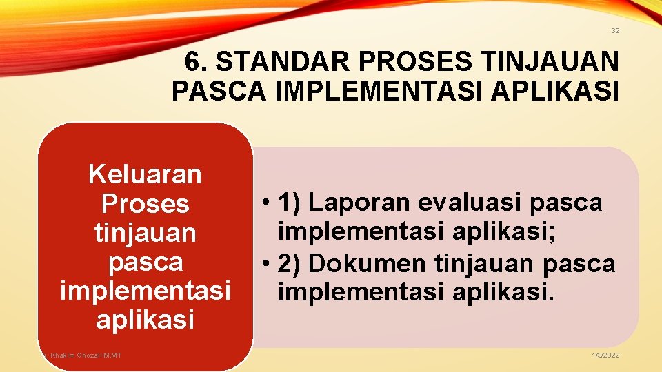 32 6. STANDAR PROSES TINJAUAN PASCA IMPLEMENTASI APLIKASI Keluaran Proses tinjauan pasca implementasi aplikasi 32 6. STANDAR PROSES TINJAUAN PASCA IMPLEMENTASI APLIKASI Keluaran Proses tinjauan pasca implementasi aplikasi