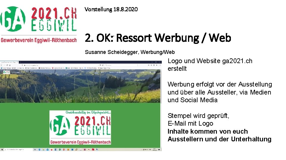 Vorstellung 18. 8. 2020 2. OK: Ressort Werbung / Web Susanne Scheidegger, Werbung/Web Logo
