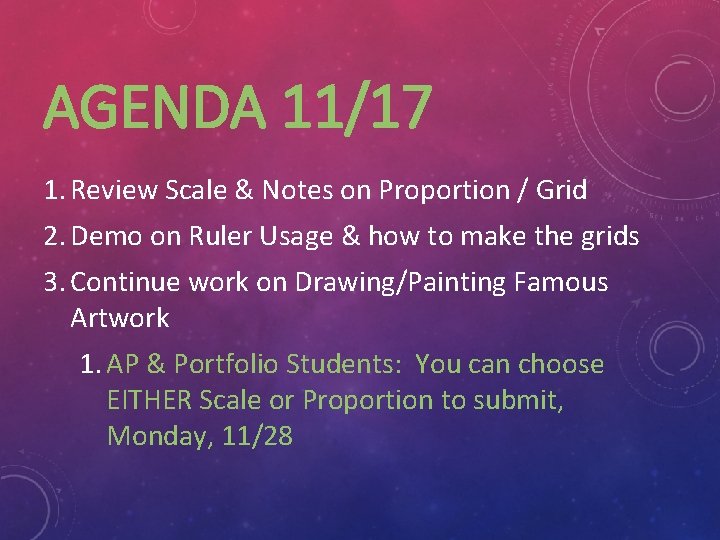 AGENDA 11/17 1. Review Scale & Notes on Proportion / Grid 2. Demo on