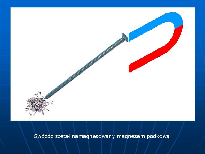 Gwóźdź został namagnesowany magnesem podkową 