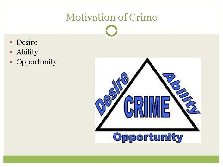 Motivation of Crime § Desire § Ability § Opportunity 