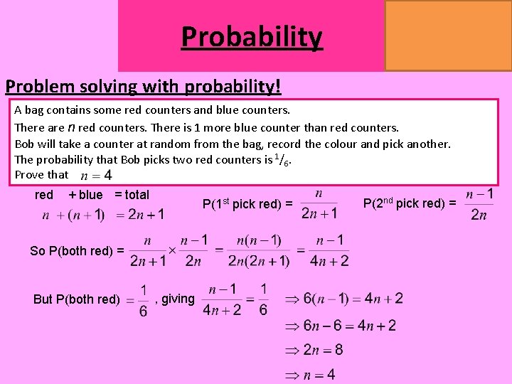 Probability MATHSWATCH CLIP 14, 59, 60, 125 GRADE 1, 2, 3 Problem solving with