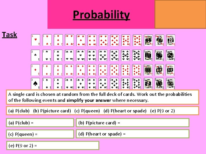 Probability MATHSWATCH CLIP 14, 59, 60, 125 GRADE 1, 2, 3 Task A single