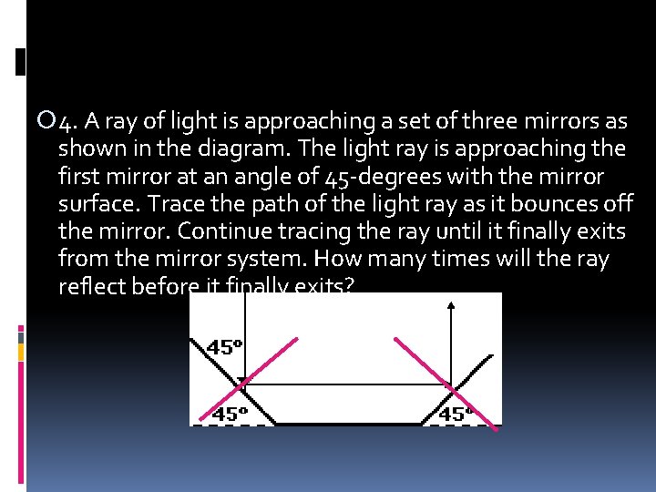  4. A ray of light is approaching a set of three mirrors as