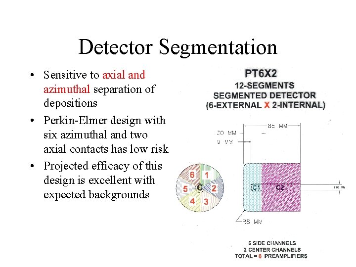 Detector Segmentation • Sensitive to axial and azimuthal separation of depositions • Perkin-Elmer design