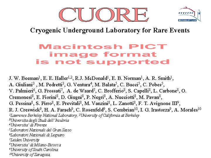 Cryogenic Underground Laboratory for Rare Events J. W. Beeman 1, E. E. Haller 1,