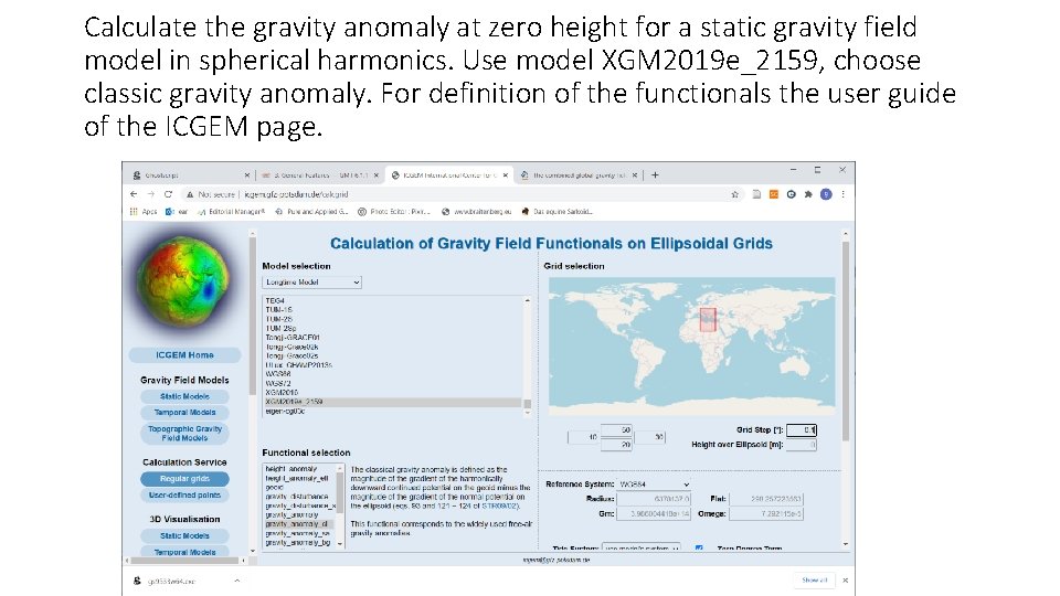 Calculate the gravity anomaly at zero height for a static gravity field model in