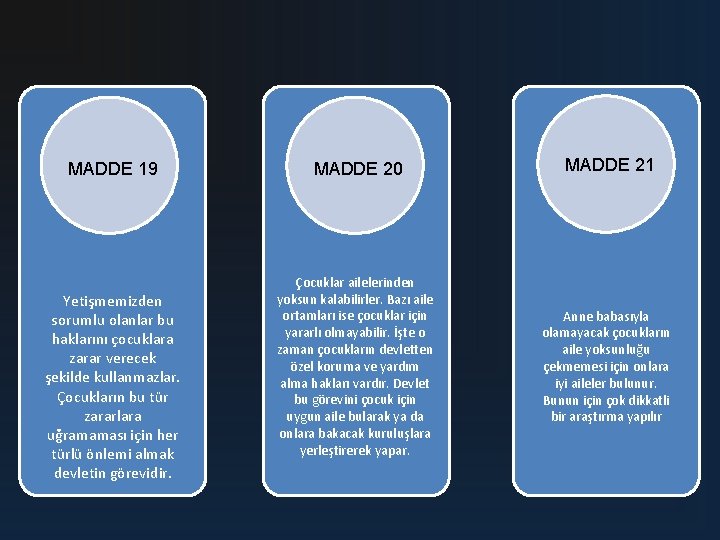 MADDE 19 Yetişmemizden sorumlu olanlar bu haklarını çocuklara zarar verecek şekilde kullanmazlar. Çocukların bu