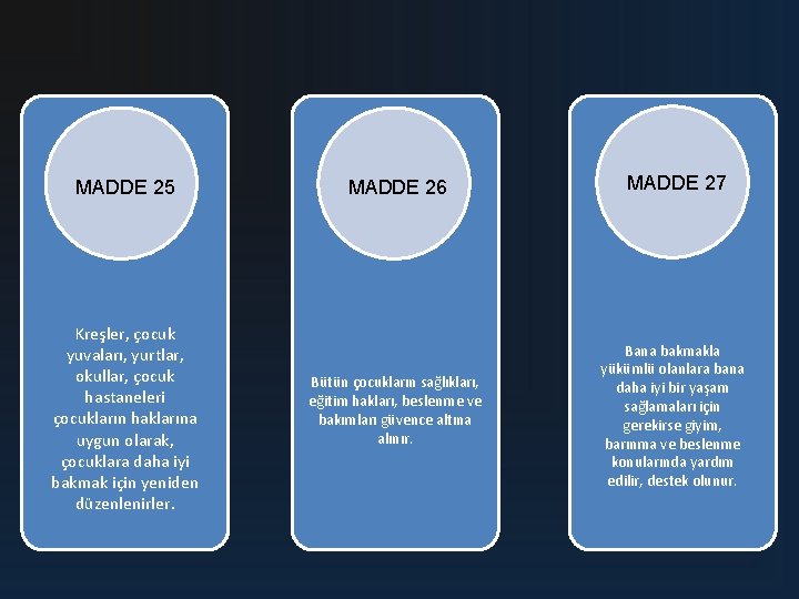 MADDE 25 Kreşler, çocuk yuvaları, yurtlar, okullar, çocuk hastaneleri çocukların haklarına uygun olarak, çocuklara