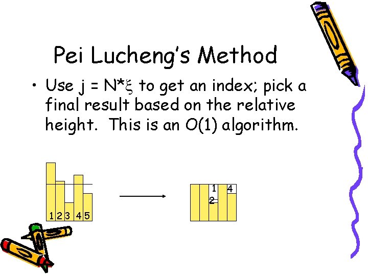 Pei Lucheng’s Method • Use j = N*x to get an index; pick a