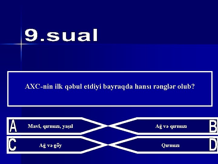 AXC-nin ilk qəbul etdiyi bayraqda hansı rənglər olub? Mavi, qırmızı, yaşıl Ağ və qırmızı