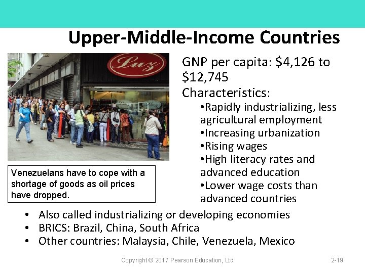 Upper-Middle-Income Countries GNP per capita: $4, 126 to $12, 745 Characteristics: • Rapidly industrializing,