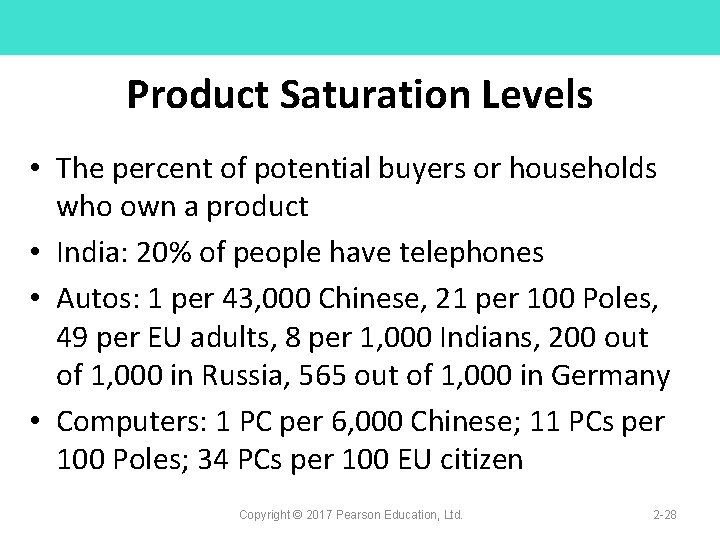 Product Saturation Levels • The percent of potential buyers or households who own a