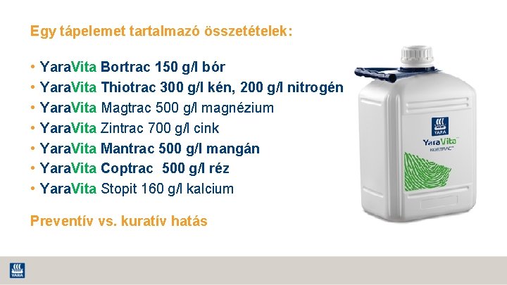 Egy tápelemet tartalmazó összetételek: • • Yara. Vita Bortrac 150 g/l bór Yara. Vita