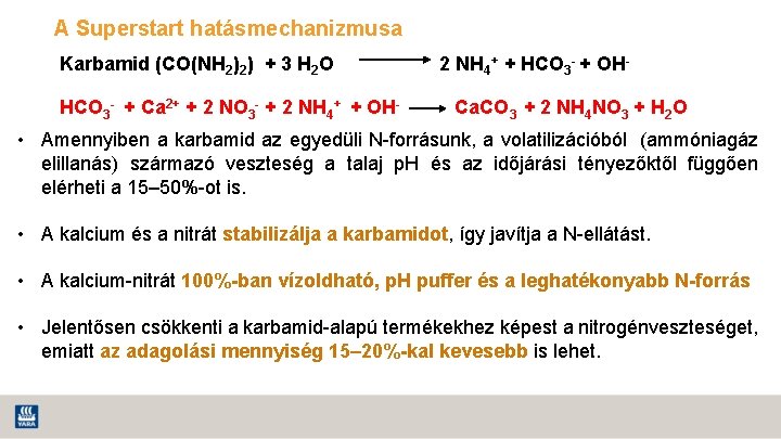 A Superstart hatásmechanizmusa Karbamid (CO(NH 2)2) + 3 H 2 O HCO 3 -