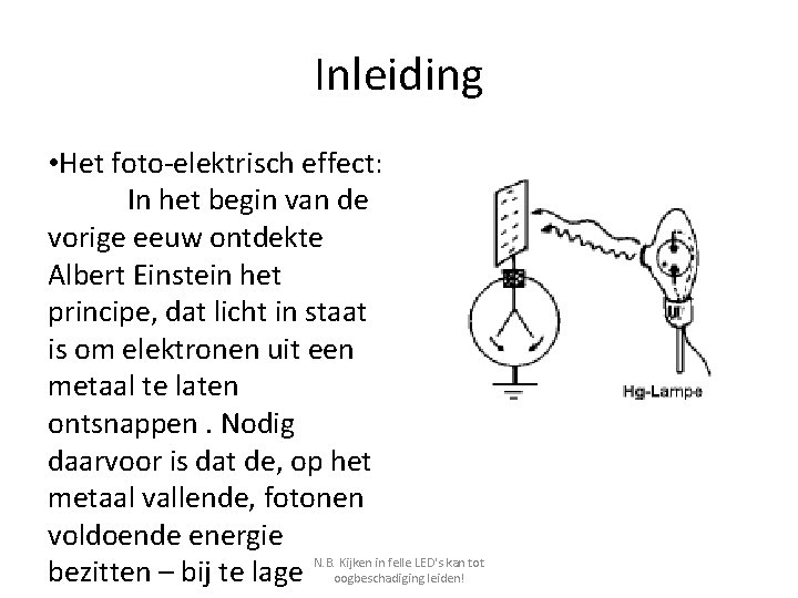 Inleiding • Het foto-elektrisch effect: In het begin van de vorige eeuw ontdekte Albert