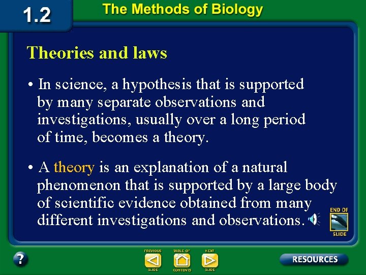 Theories and laws • In science, a hypothesis that is supported by many separate