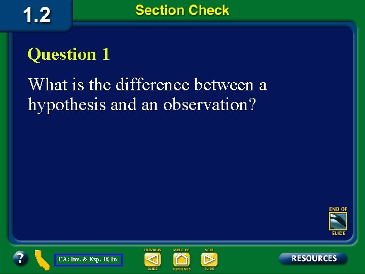 Question 1 What is the difference between a hypothesis and an observation? CA: Inv.