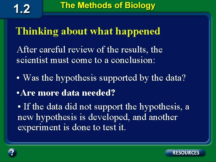 Thinking about what happened After careful review of the results, the scientist must come