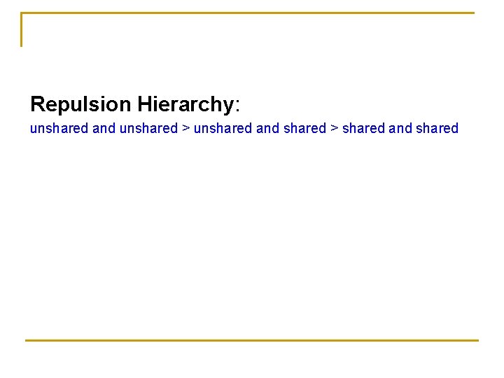 Repulsion Hierarchy: unshared and unshared > unshared and shared > shared and shared Repulsion Hierarchy: unshared and unshared > unshared and shared > shared and shared