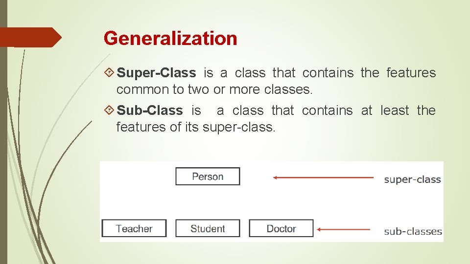 Generalization Super-Class is a class that contains the features common to two or more Generalization Super-Class is a class that contains the features common to two or more