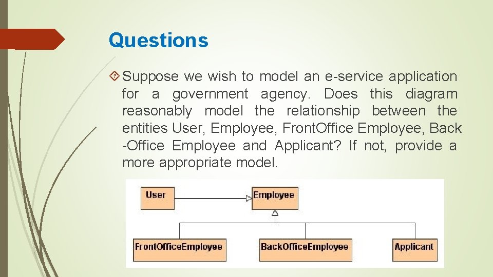 Questions Suppose we wish to model an e-service application for a government agency. Does Questions Suppose we wish to model an e-service application for a government agency. Does