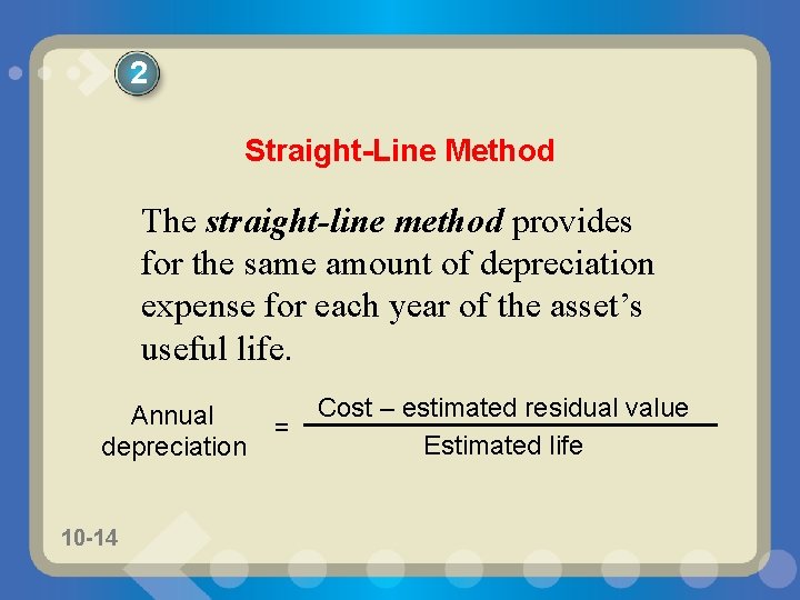2 Straight-Line Method The straight-line method provides for the same amount of depreciation expense