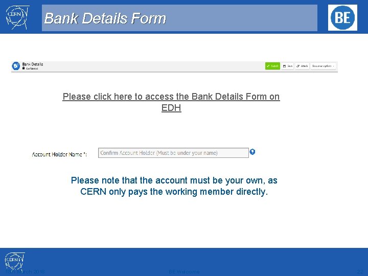 Bank Details Form Please click here to access the Bank Details Form on EDH