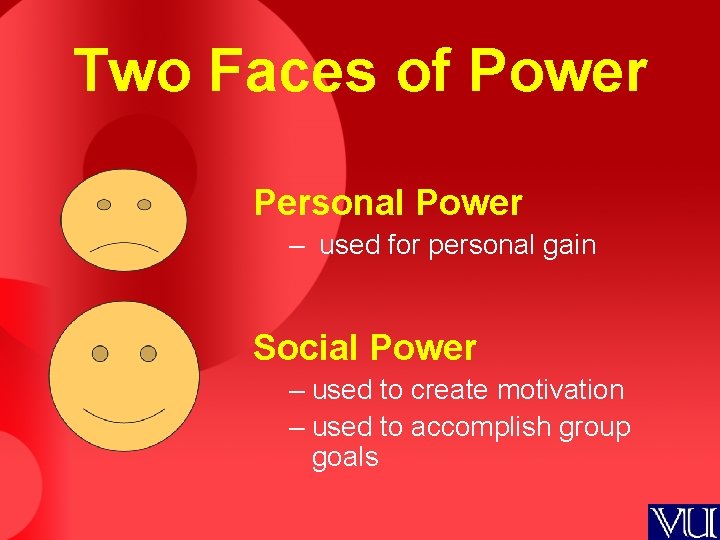 Two Faces of Power Personal Power – used for personal gain Social Power –